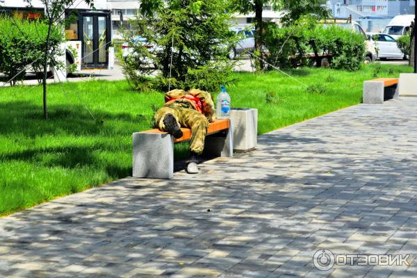 прилегший подремать в обеденный перерыв утомившийся работник службы городского хозяйства