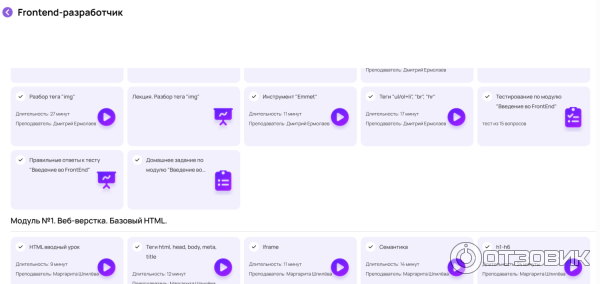 Вот так выглядят модули с видео-уроками обучения на платформе