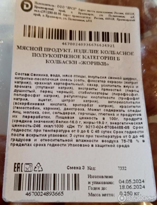 Отзыв о Полукопченые колбаски классические Дымов "Жорики" | Очень ...