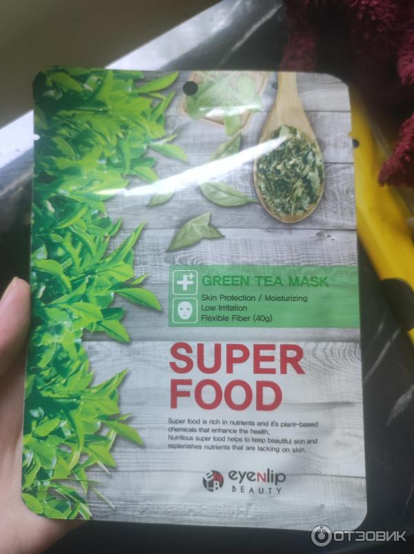 Успокаивающая тканевая маска EyeNLip с экстрактом зеленого чая Super Food Green Tea Mask фото